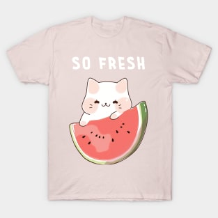 Cute Kawaii cat - Watermelon is so fresh T-Shirt